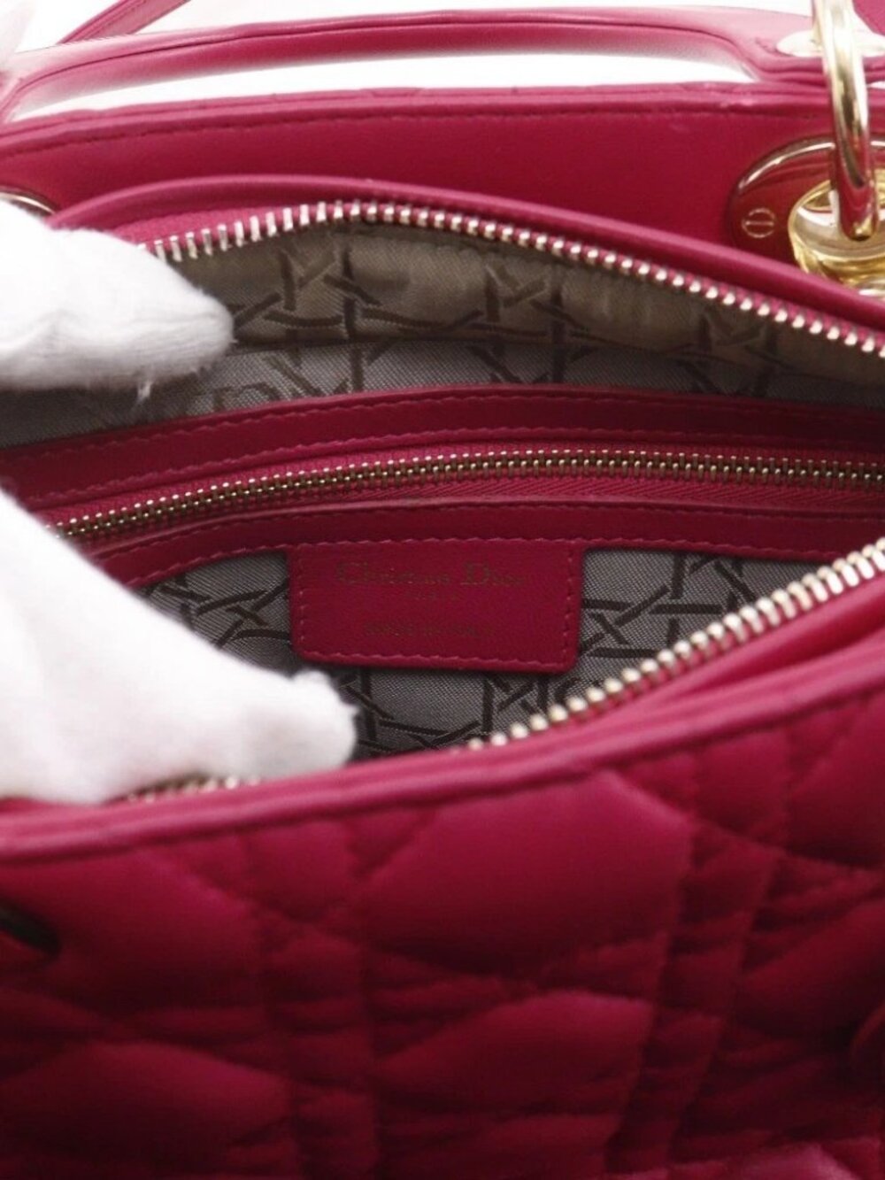 Dior Lady Dior Medium Handbag Canage pink lambskin Women - Picture 8 of 12